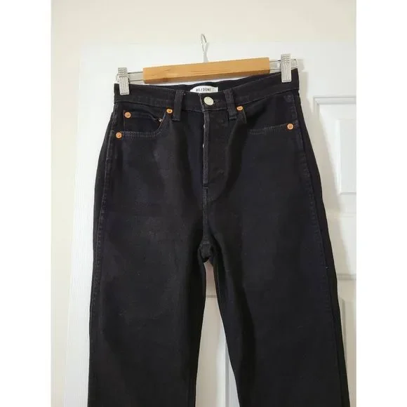 Re/Done Originals 80s Slim Straight in Jet Black 25 - Picture 4 of 11